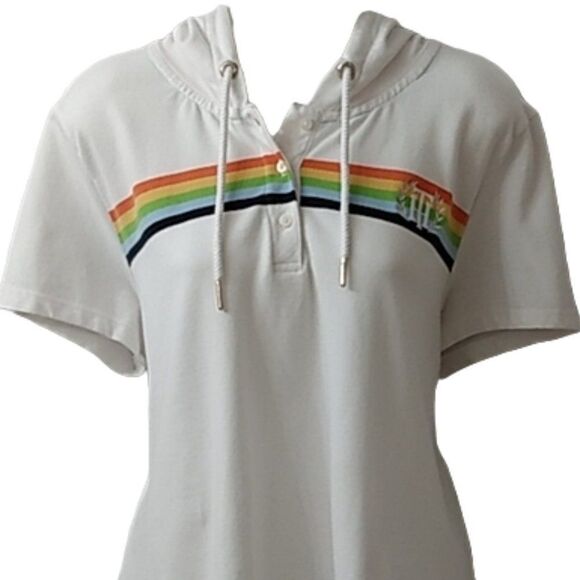 Tommy Hilfiger Tops - Tommy Hilfiger White with Rainbow Stripe Short Sleeve Hooded T-Shirt Tee Size XL